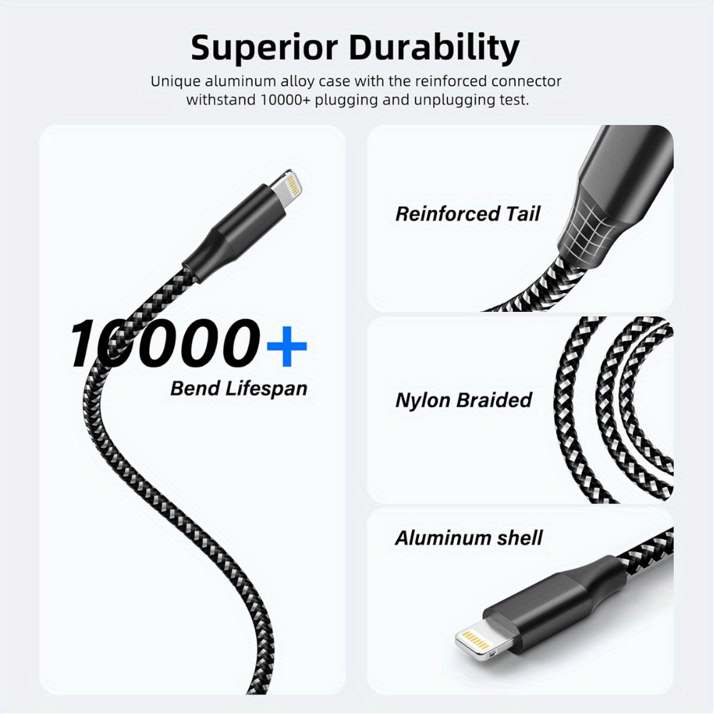 10 FT/5PCS Fast And Reliable Braided iPhone USB Charger Cables.