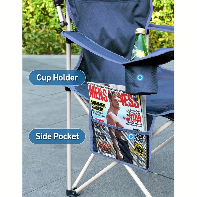 Deluxe Ergonomic Folding Beach Chair With Canopy Shade And Cup Holder.