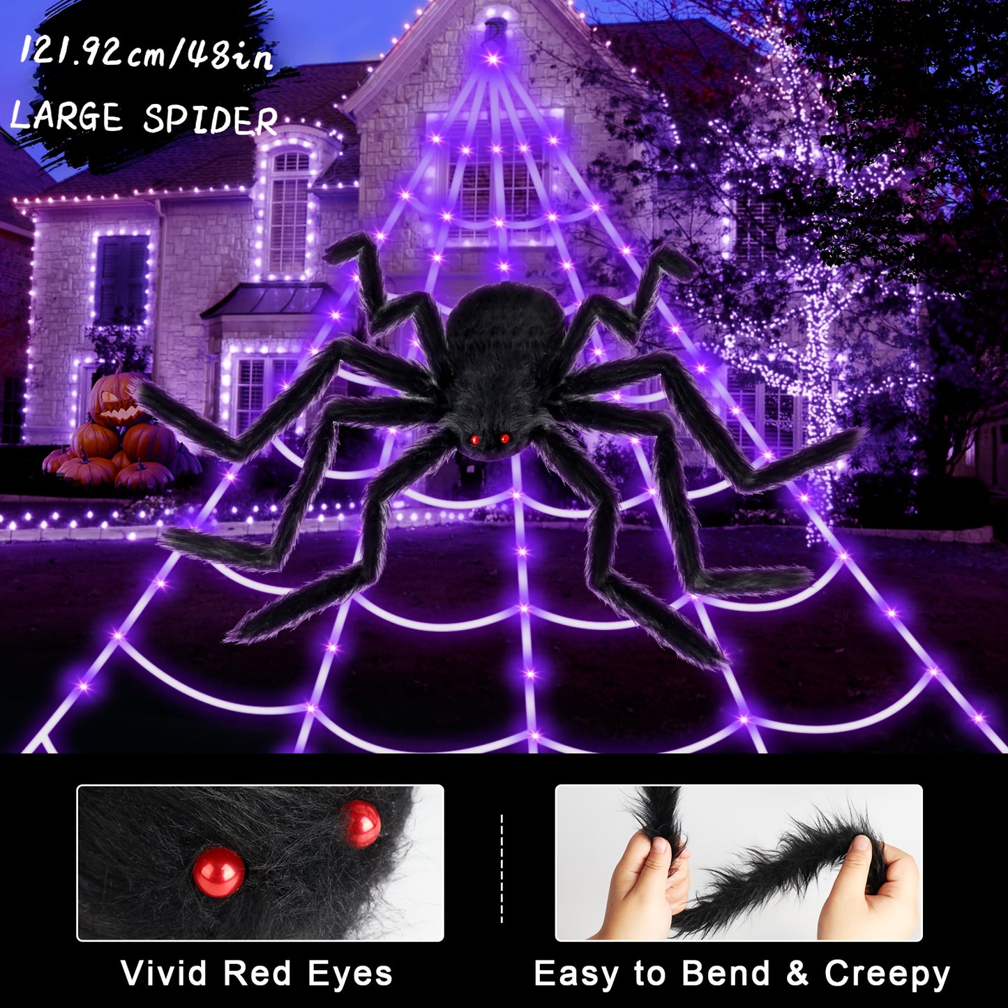 Frightening 48-inch Big Spider Suitable for Indoor and Outdoor.