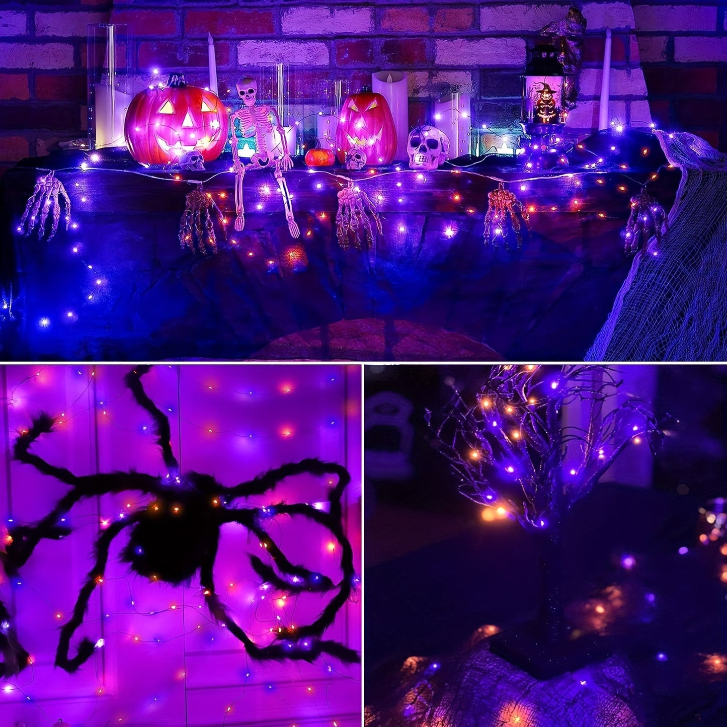 Waterproof 2PK 240 LED Solar Orange And Purple Halloween Lights.