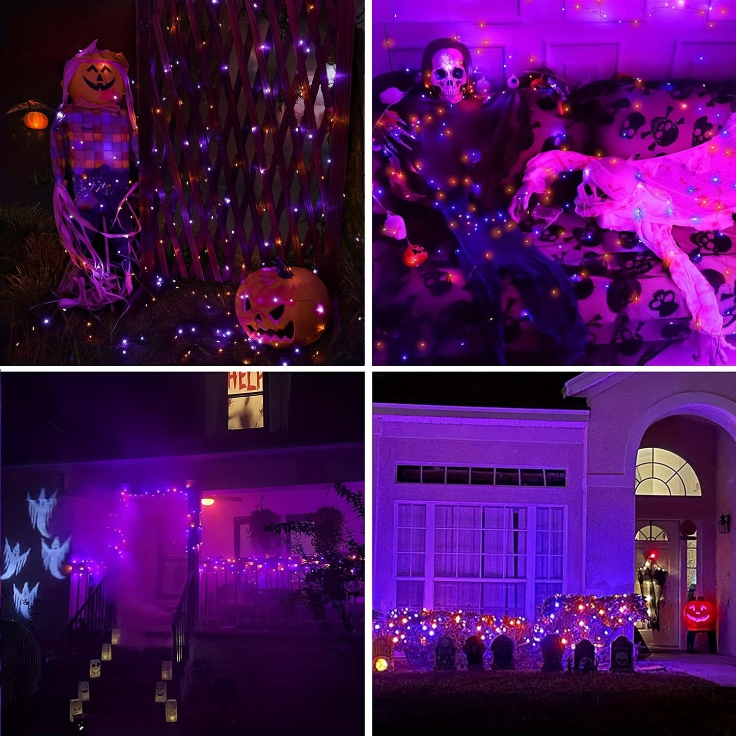 Waterproof 2PK 240 LED Solar Orange And Purple Halloween Lights.