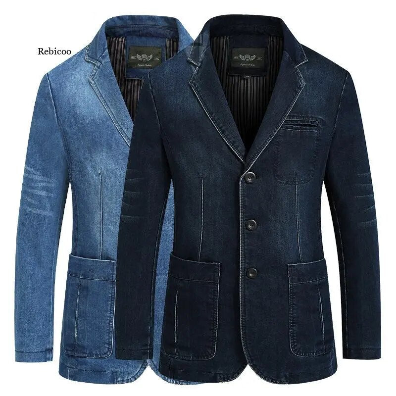 Vintage denim and cotton blend fashion blazer for men.