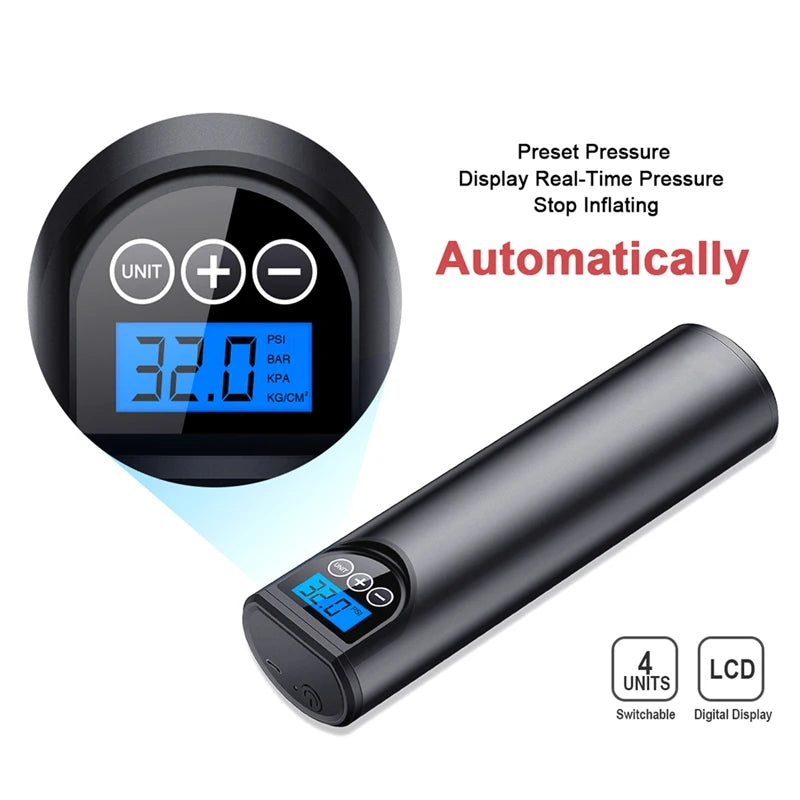 Wireless Portable Air Pump With Tire Pressure LCD Display For Bikes/Cars.