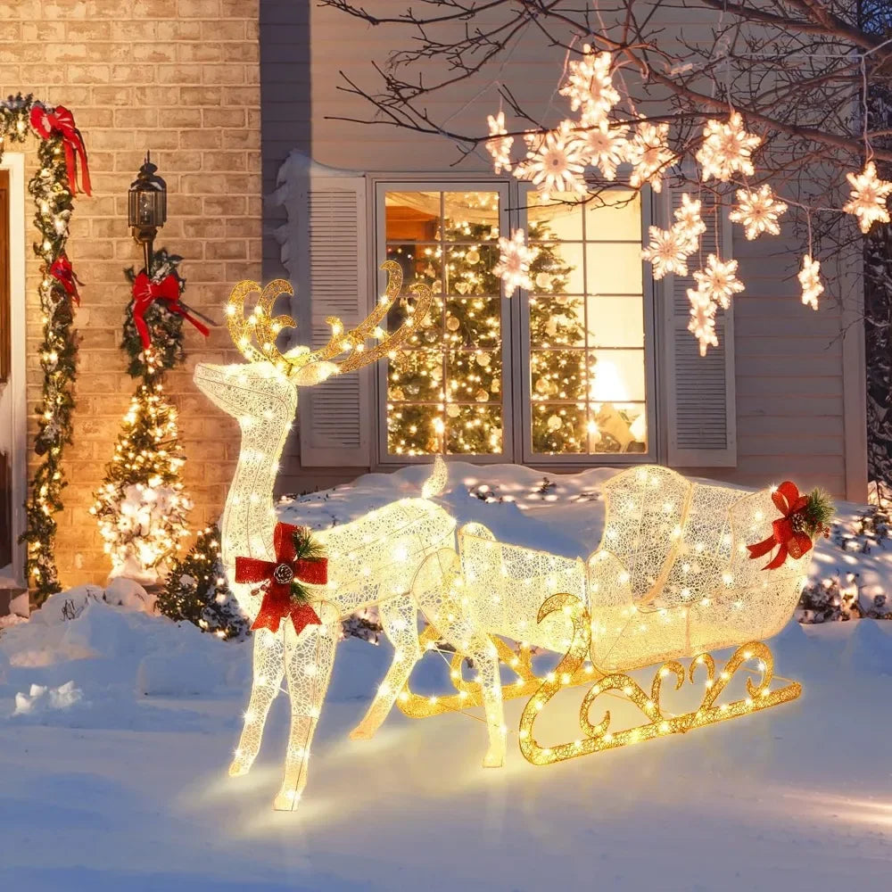 Santa And Reindeer Sled Outdoor LED Lights Decoration.