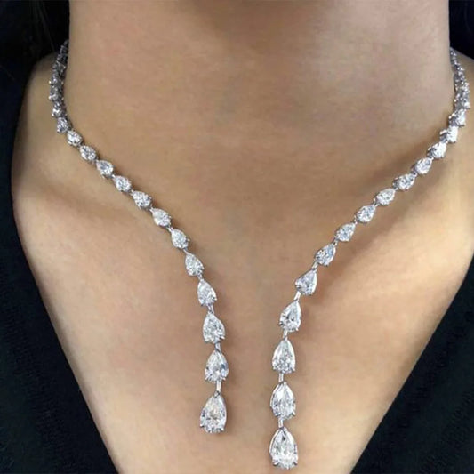 Crystal Fashion Water Drop Open Collar Necklace For Women.