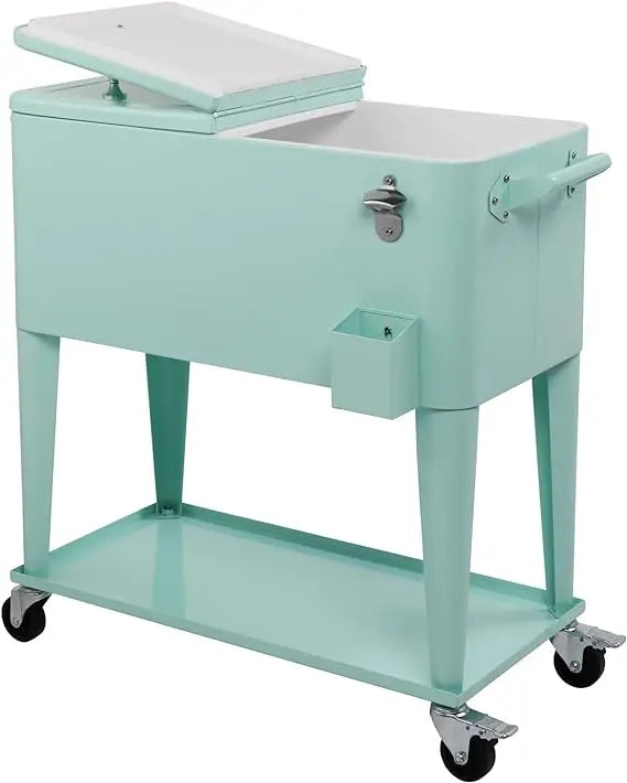 80 Quart Portable Rolling Ice Chest With Shelf.