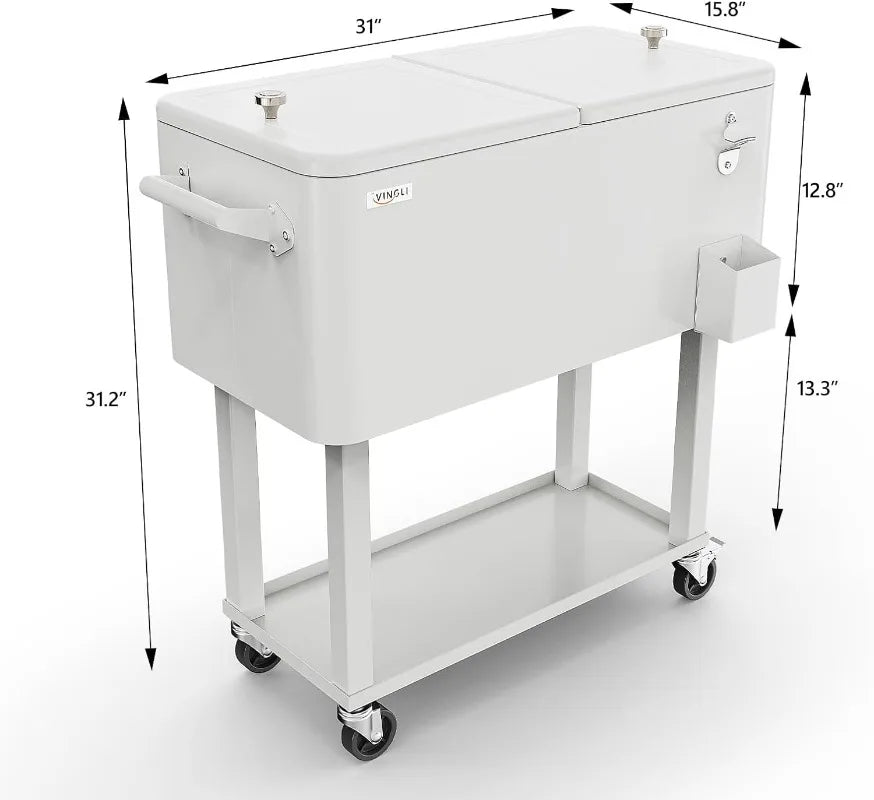 80 Quart Portable Rolling Ice Chest With Shelf.