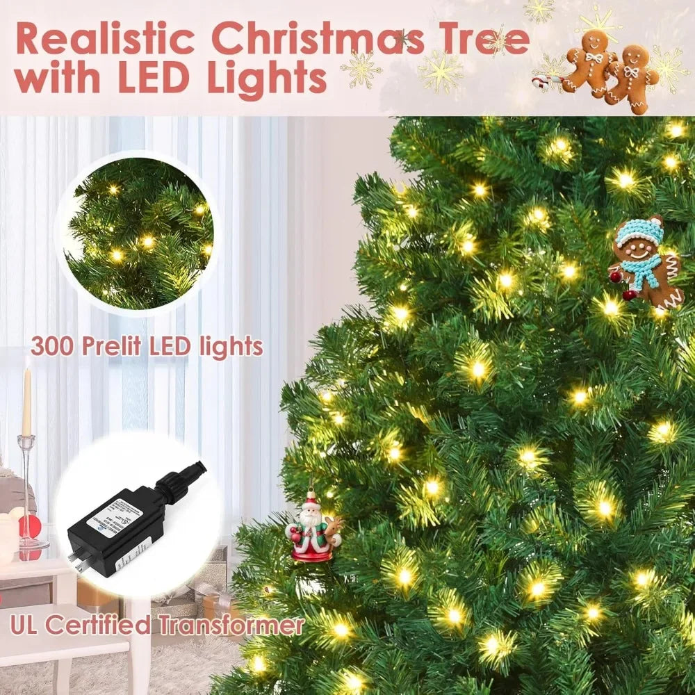 Indoor Christmas Tree With Warm White LED Lights, Metal Hinge, and Easy Set Up.