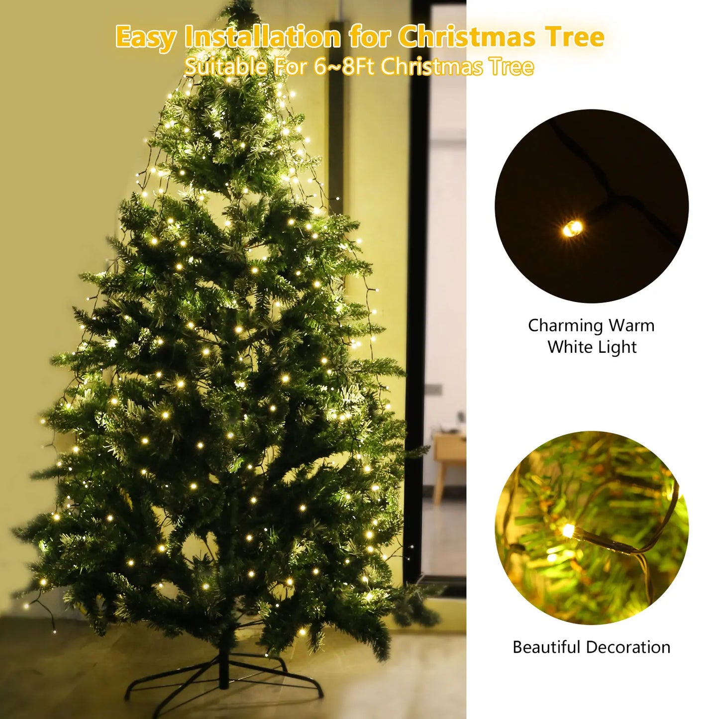 2-Meter Decorative Warm Decorative Christmas Tree Ring Lights.