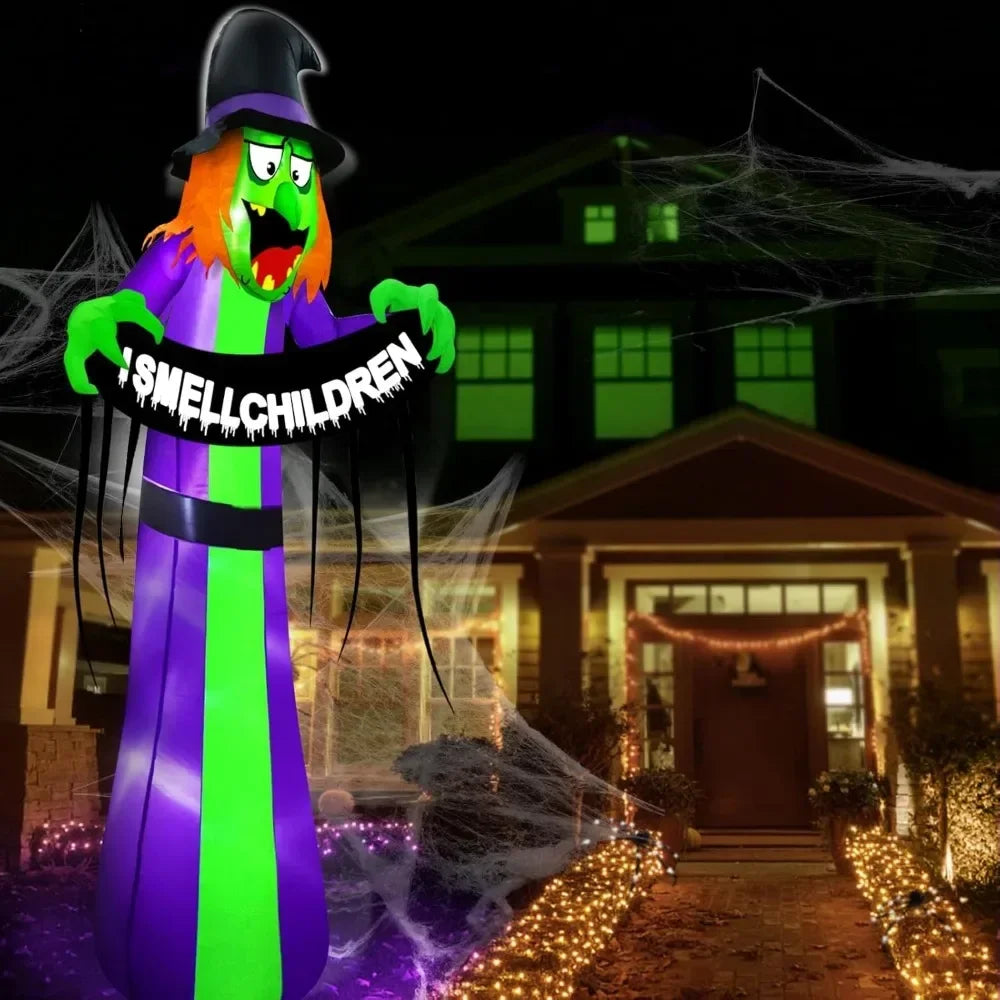 8 Ft Giant Halloween Inflatable Scary Witch Outdoor LED Lights Decorations.