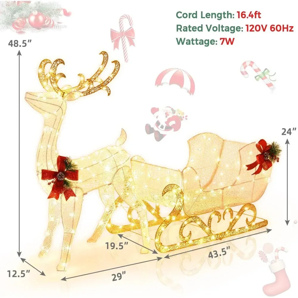 Santa And Reindeer Sled Outdoor LED Lights Decoration.