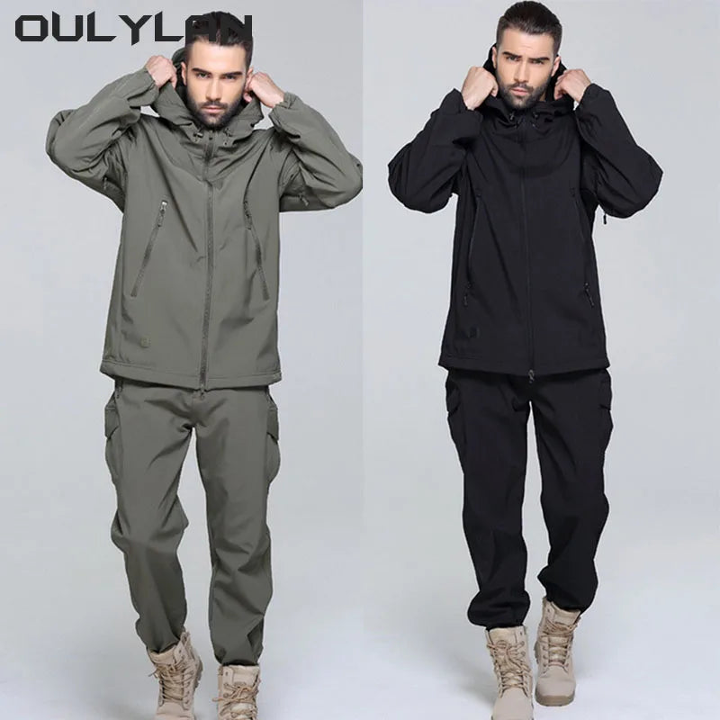 Oulylan Tactical Jackets Set Hunting Fleece Waterproof Fishing Hiking Camping Coat Pants Tracksuits Hooded Thermal Camo Clothes