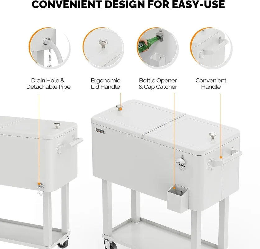 80 Quart Portable Rolling Ice Chest With Shelf.