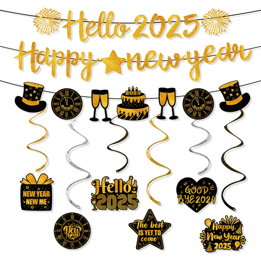 8 Piece 2025 Happy New Year Hanging Decorations.