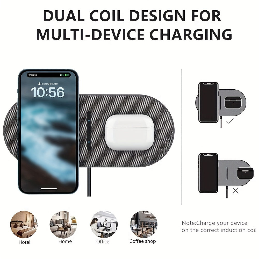 Fast Charging 2-in-1 Dual Wireless Charger Pad/Mat.