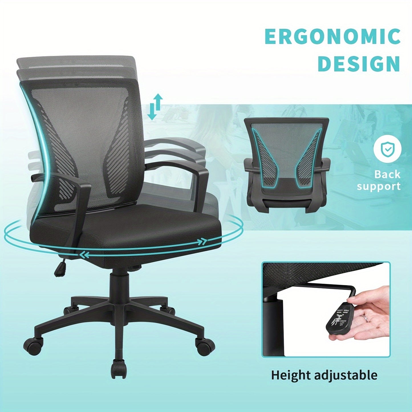 1pc Ergonomic Lumbar Support Adjustable Swivel Office Chair.