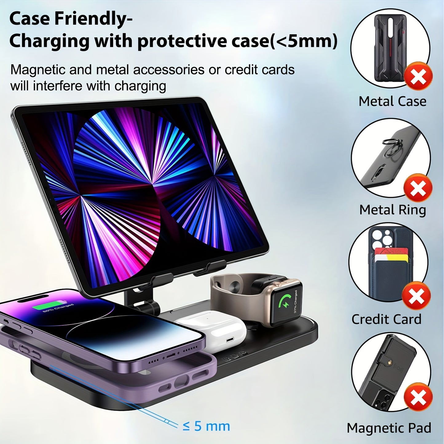 4 In 1 Wireless Charging Station for Multiple Devices.