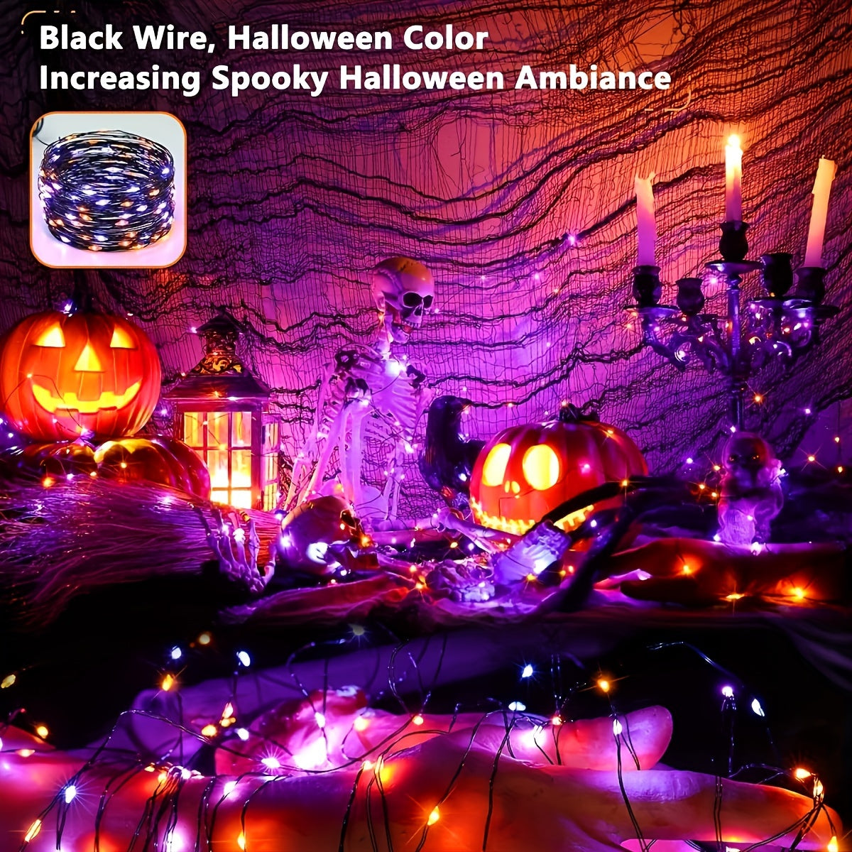 Waterproof 2PK 240 LED Solar Orange And Purple Halloween Lights.